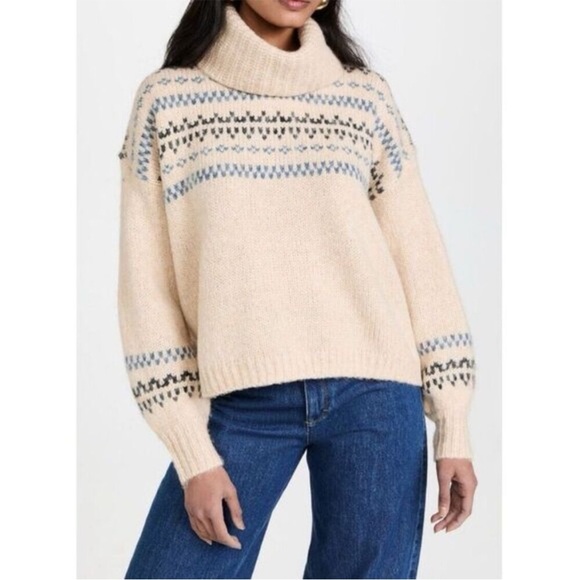 Madewell‎ Somervell Fair Isle Turtleneck Sweater XXS Oversized Cream Knit Crop - Picture 3 of 12